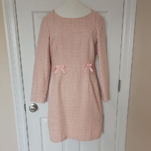 Chic Pink Long Sleeve Dress with Bow Accents